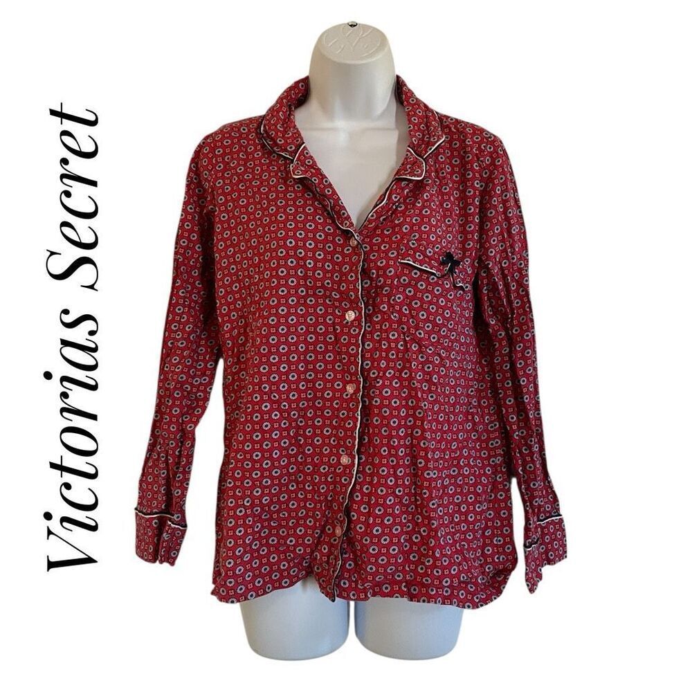 Victorias Secret Small Pajama Top Long Sleeve Button Down Cotton Blend
